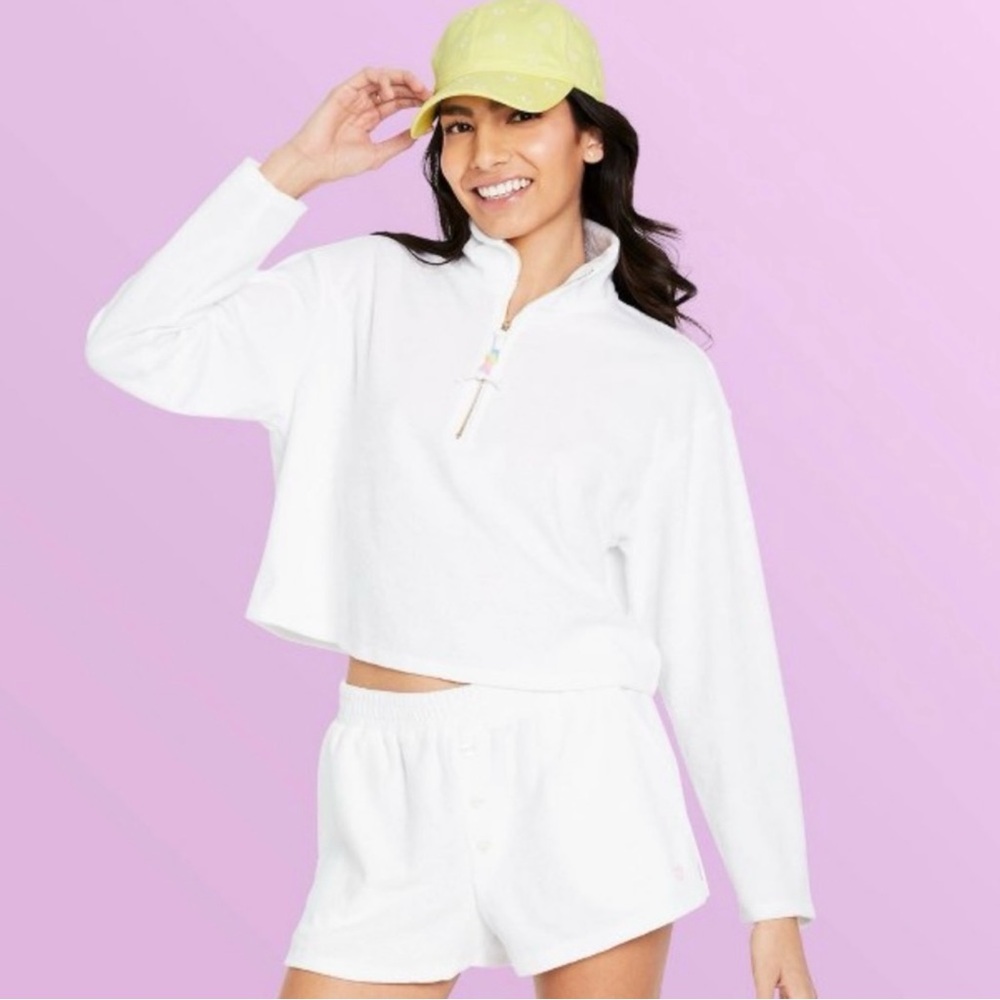 Stoney Clover Lane Terry Cropped Pullover Sweatshirt 1/4 Zip Size Medium